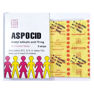 Aspocid Pediatric 75 mg ( Acetylsalicylic Acid ) 30 chewable tablets